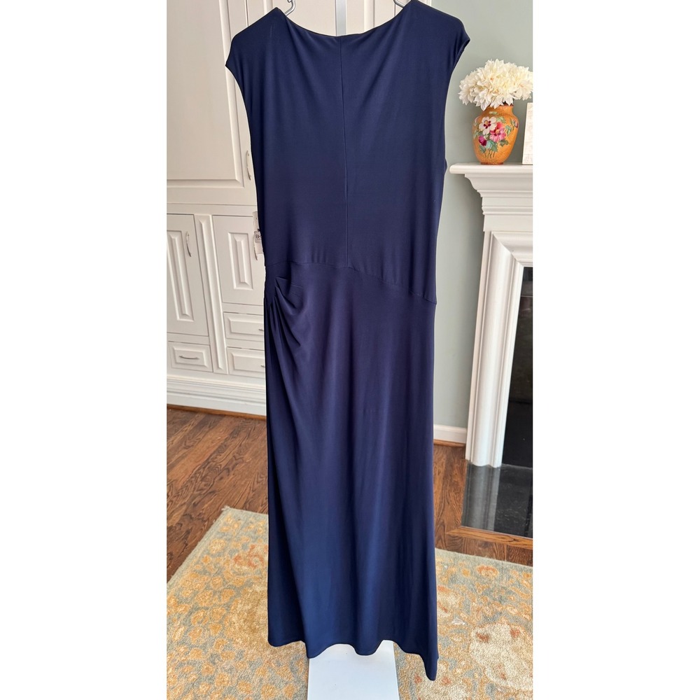 New Lauren Ralph Lauren Evening Navy Draped Gown Rhinestone Detail 14‎ Formal - Picture 10 of 13